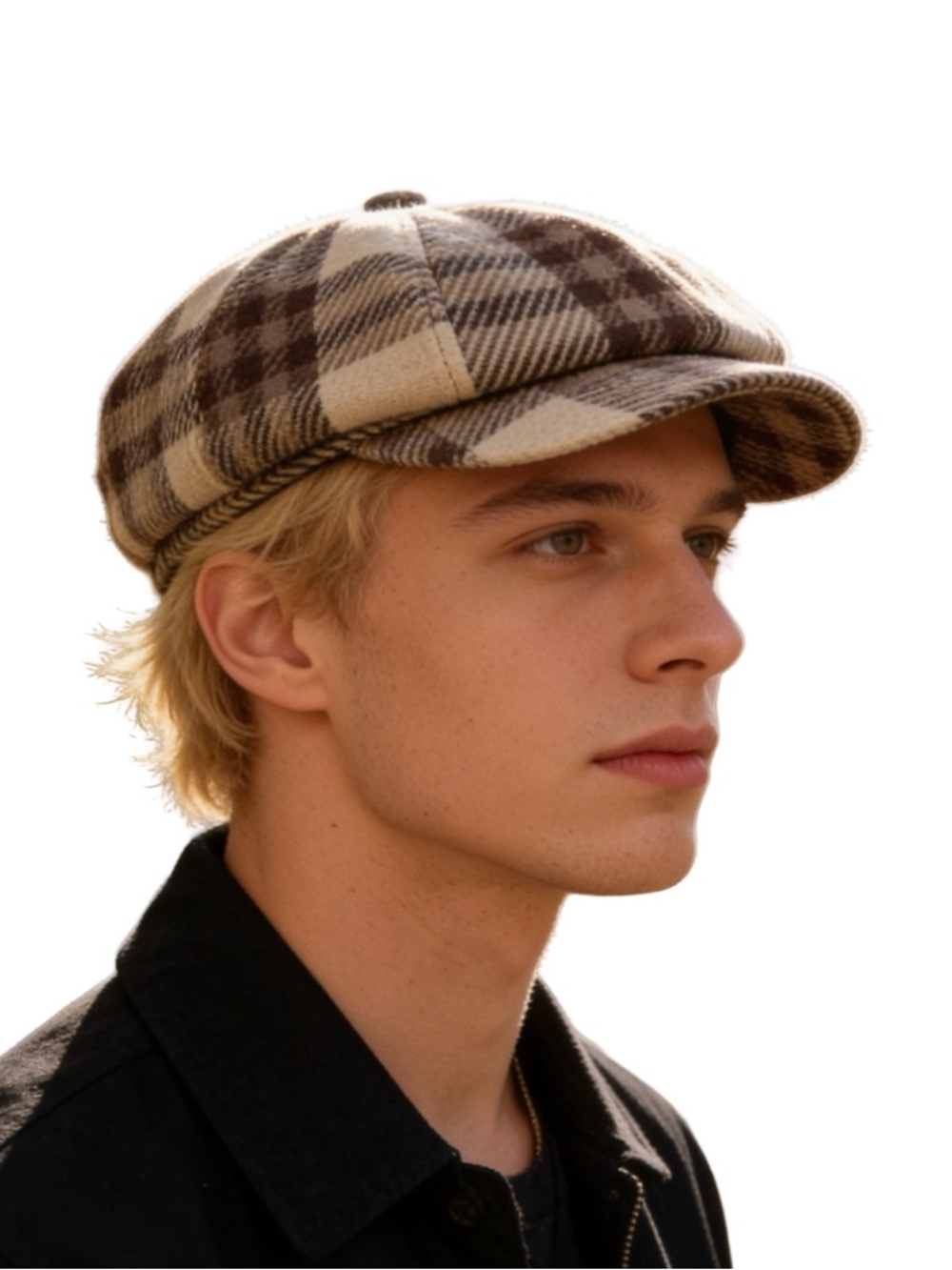 Stylish Brown and Cream Plaid Men's Cap